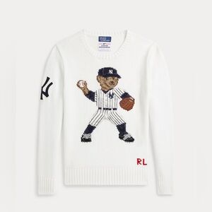 NWT Ralph Lauren White Sweater with Bear Design Women Size S